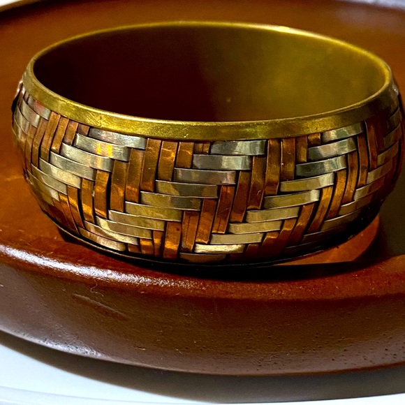 Vintage Silver Copper & Brass bangle bracelet Tri-Color Basket Weave Cuff VGUC - Picture 11 of 17